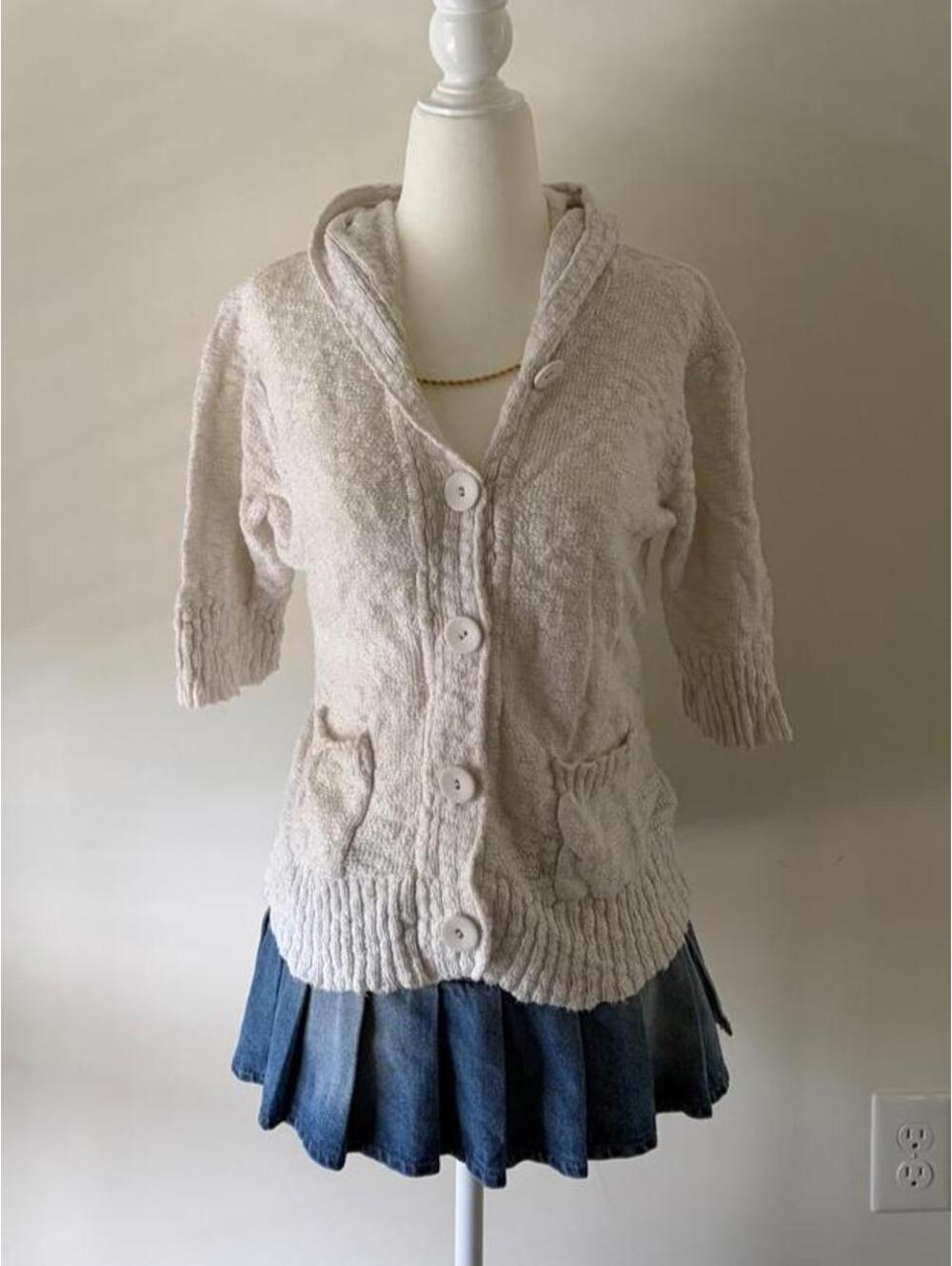 Y2K Chunky Knit Hooded Cardigan | Cottagecore Button Up Sweater